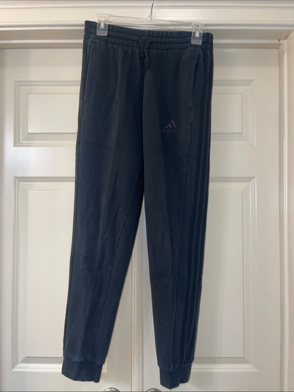adidas Black Men’s Small Tall Slim Joggers with Triple-Stripe Detail